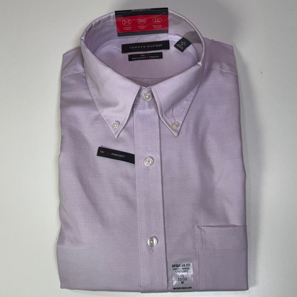 Tommy Hilfiger Men's Flex regular fit Dress Shirt, lavender 15 32/33